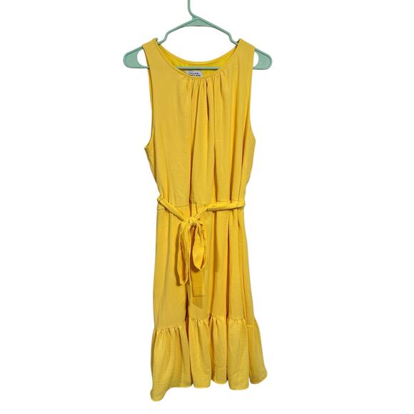 Tahari Arthur S Levine Yellow Tie Waist Sleeveless Dress Size 14 Career Cocktail - Picture 1 of 7